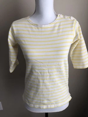 Camiseta MiH JEANS Amarillo Blanco Rayas Manga 3/4 Cuello Barco BRETÓN Top Talla S Pequeña Foto 1 de 4