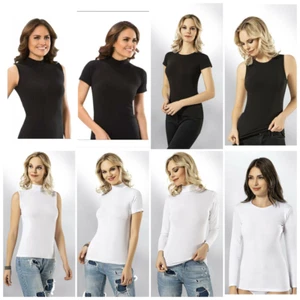 Canotte donna maglia smanicata manica corta manica lunga girocollo bianco nero K-44 - Foto 1 di 10