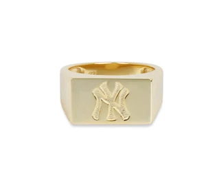 Sterling Silver NY YANKEES SQUARE SIGNET Ring M925 MLB - 14K Gold Vermeil Size 7 - Picture 1 of 3