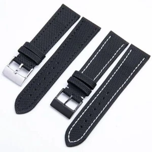 Correa de reloj de cuero de nailon negro de 22 mm para Breitling Avenger Navitimer - Imagen 1 de 14
