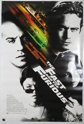 The Fast and the Furious original DS movie poster 27x40 2001 Paul Walker Diesel