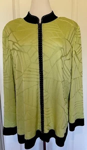 Chaqueta/Blazer Ming Wang Mujer Verde Lima/Negro Cremallera Frontal Talla-3X~Hermosa- - Imagen 1 de 12