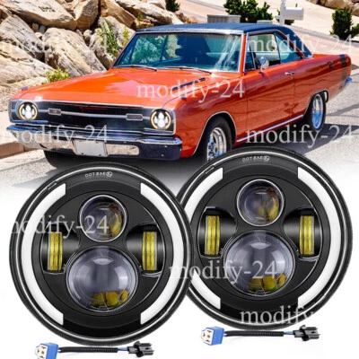Par de faros redondos LED Hi-Lo Halo DRL para auto clásico Dodge Dart 1964-1976 Foto 1 de 4