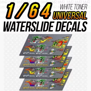 1/64 RAT FINK FLAMES v2 Tóner Blanco Personalizado Universal Tobogán Agua Calcomanía para Caliente - Imagen 1 de 4