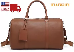 Waterproof PU Leather Travel Duffle Bag Men Women Weekender Overnight HandBag - Picture 1 of 13