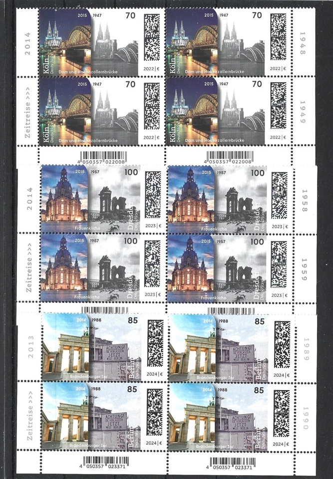 Germany 2022 2023 2024 'Time Trip' History Buildings Before/After 3 MNH Blocks 4 - Image 1 of 1
