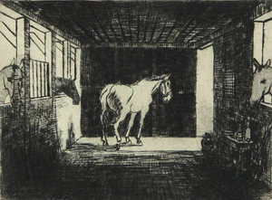 HERMANN TEUBER - Pferdestallung - Radierung - um 1920 - Bild 1 von 2