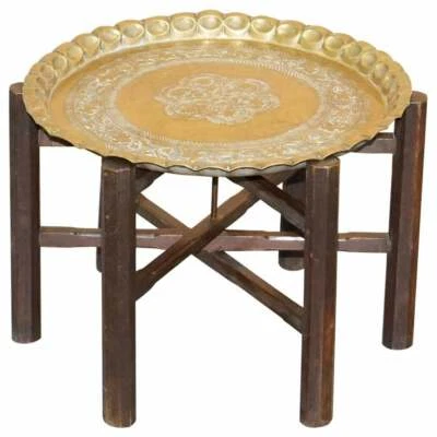 VERY RARE CIRCA 1920-1940 PERSIAN MOROCCAN BRASS TOPPED FOLDING OCCASIONAL TABLE - Image 1 of 4