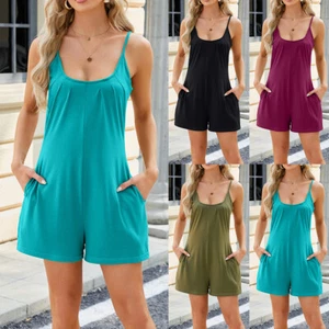 Women Sexy Summer Playsuit Romper Sleeveless Beach Pockets Dungarees Jumpsuit - Picture 1 of 20