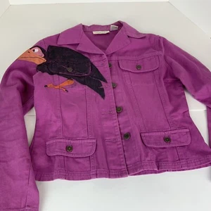 Chadwick’s Pink Jean Jacket - 4P - W/Handpainted Crow And Witch On Back/ Art - Picture 1 of 6