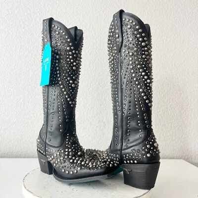 Lane DOLLY Womens Cowboy Boots 5 Black Studded Western Cowgirl Mid Calf Tall - Image 1 of 4