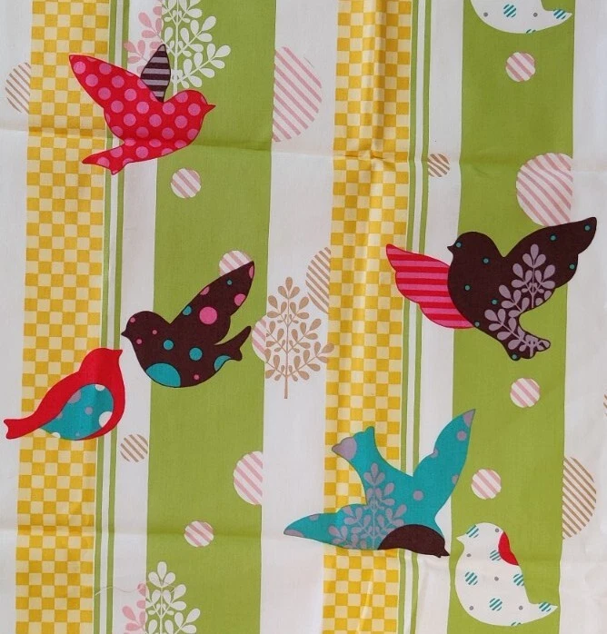 Moda Fabric Birds Colorful Cotton Quilt Cotton Fabric Red Teal Green 18x43" - Image 1 of 4