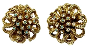 Vintage CAPRI Clip Earrings GP w Rhinestones SIGNED #459 - Picture 1 of 5