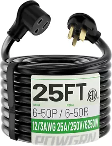 25 AMP 25Ft Welder Extension Cord Outdoor 12 Gauge, 250V NEMA 6-50 Heavy Duty We - Picture 1 of 7