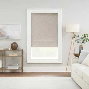 Drewton Linen Cordless 100% Blackout Motorized Roman Shade 27 in. W x 64 in. L - Picture 1 of 5