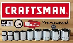 Pre-owned CRAFTSMAN 9 pc 3/8 Dr SAE 6pt socket Set - Picture 1 of 2