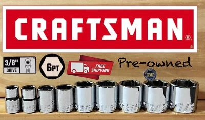 Pre-owned CRAFTSMAN 9 pc 3/8 Dr SAE 6pt socket Set - Image 1 of 2