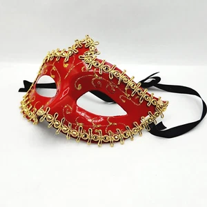 Red with Gold Trim Oriental Style Venetian Eye Mask Halloween Costume - Picture 1 of 9