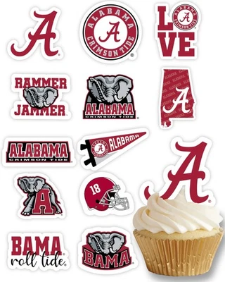 Suprimentos para festa topper cupcake da Universidade do Alabama para futebol, aniversário, G... - Imagem 1 de 4