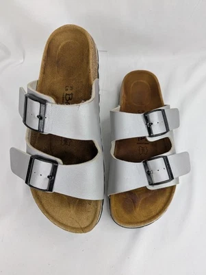 Sandals Betula Birkenstock SILVER Women's Size 8 39 Black Buckle 2 Strap Leather - Image 1 of 4
