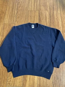 Vintage Russell Athletic Blank Dark Blue Sweatshirt Mens M Crewneck USA 90s - Picture 1 of 4