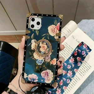Luxury Blu-ray Flower Pattern Square Phone Case Cover For iPhone 13 11 XR 7 8 12 - Picture 1 of 8