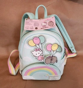 LOUNGEFLY Hello Kitty Pusheen Green Pink Balloons Rainbow Backpack Bag -Ex Cond  - Picture 1 of 5