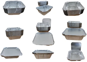 Nr 1 Alufolie Behälter + Deckel Tablett Schale Tarte Pfanne Kochen Luft Friteuse Takeaway - Bild 1 von 23