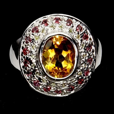 925 Sterling Silver Ring Oval Citrine Rhodolite Sapphire Gemstone 8 - Image 1 of 4