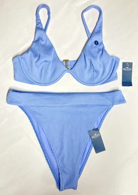 NUEVO CON ETIQUETAS Hollister 2 piezas Bikini Conjunto de Natación Traje de Baño Con Aros Corte Alto Azul Descarado LG Foto 1 de 4