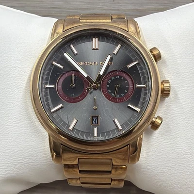 Michael Kors Pennant 43mm Rose Gold Tone Steel Grey Quartz Watch MK8370 Read - Image 1 of 4