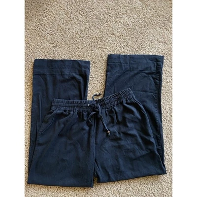 Poplooks Pantalones para Mujer Mezcla de Lino Negro Pierna Ancha Informales Salón Playa Piscina 1XL Foto 1 de 4