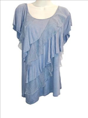 Top AB Studio Cascade Volantes Encaje Vintage Negocios Informal XL Azul  Foto 1 de 4