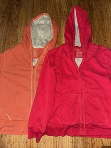 Lot Two 2 LL Bean Full Zip Hoodie Cozy Jacket Size Medium 10-12 Red Orange - Picture 1 of 7