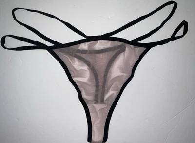Nuevo con etiquetas Sexy Tanga Transparente Rosa/Negro Nylon/Spandex/Algodón Talla XXL Foto 1 de 3
