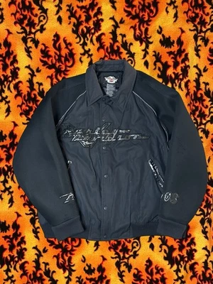 Harley Davidson 男式复古 2000 年代黑色飞行员夹克。 XXL 码 — 第 1/4 张图片