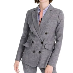 j. crew glen plaid ruffle pocket wool double breasted blazer size 10 - Picture 1 of 7