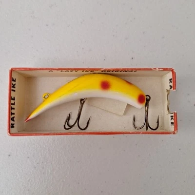 Señuelo de pesca Lazy Ike vintage años 60 RATTLE IKE KL-3 YS con caja HECHO EN EE. UU.  Foto 1 de 4