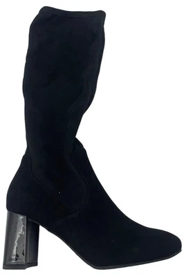 Donald Pliner女式Candi高筒弹力麂皮绒高跟鞋黑色 — 第 1/2 张图片