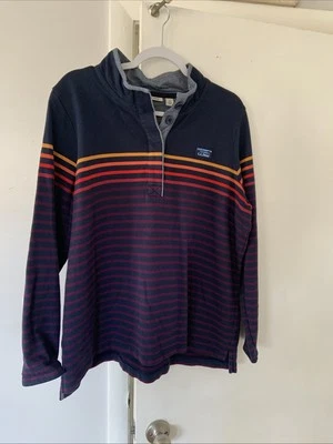 L L Bean Mens 1x Rugby Shirt Navy Blue W/ Orange Red Purple  4 Button Up Long Sl - Image 1 of 4