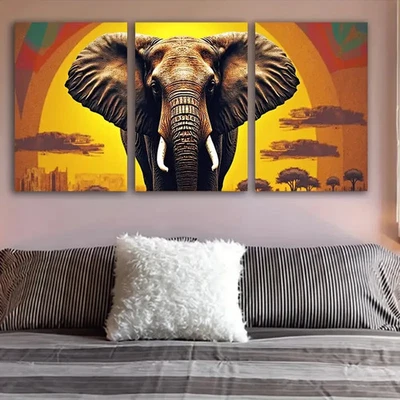 3pcs The Elephant Walked In Wall Art Canvas Unframed/Framed - Image 1 of 4