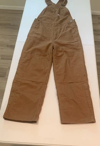 Carhartt Rugged Canvas Bib Overalls Brown Youth Sz 16 OX8625B Double Knee - Picture 1 of 13