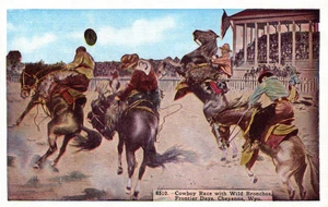 Cowboy Race with Wild Bronchos Cheyenne Wyn. Circa 1910 Vintage Postcard - Picture 1 of 2