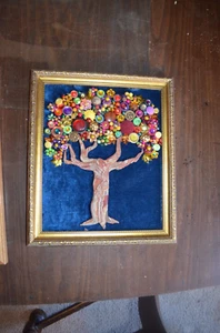 Fall Tree Jewelry Button Collage Handmade 12x 14 inch velvet background - Picture 1 of 9