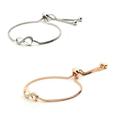 Infinity Bracelet White Gold Rose Gold Box Chain Slider Crystal UK Gift Box — 第 1/2 张图片