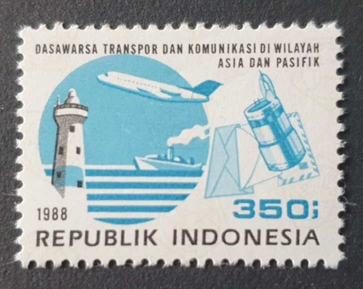 1988 INDONESIA INDONESIË ASIA COMMUNICATION LIGHTHOUSE BOAT AVION VF MNH - Image 1 of 1