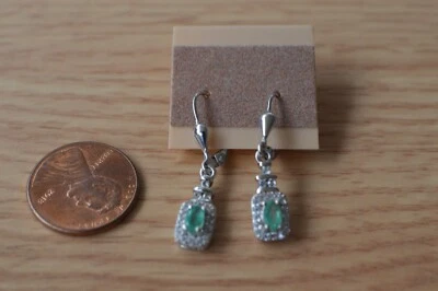 Серьги 0,90 карата с замбийским изумрудом/цирконом с платиновым покрытием из чистого серебра - Изображение 1 из 4