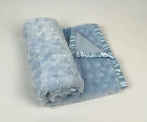 BLANKETS & BEYOND Blue Plush Baby Blanket Lovey Swirl Satin Trim Fleece - Picture 1 of 4
