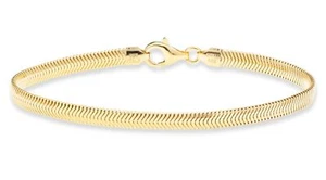 Miabella Cupola Serpente Piatto 4mm Oro 18K Italiano Oltre Argento Sterling 925 Herrin... - Foto 1 di 6