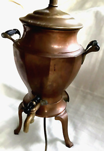 Lampe de table antique en cuivre, urne à café/thé/pot bouilloire métal laiton 26"